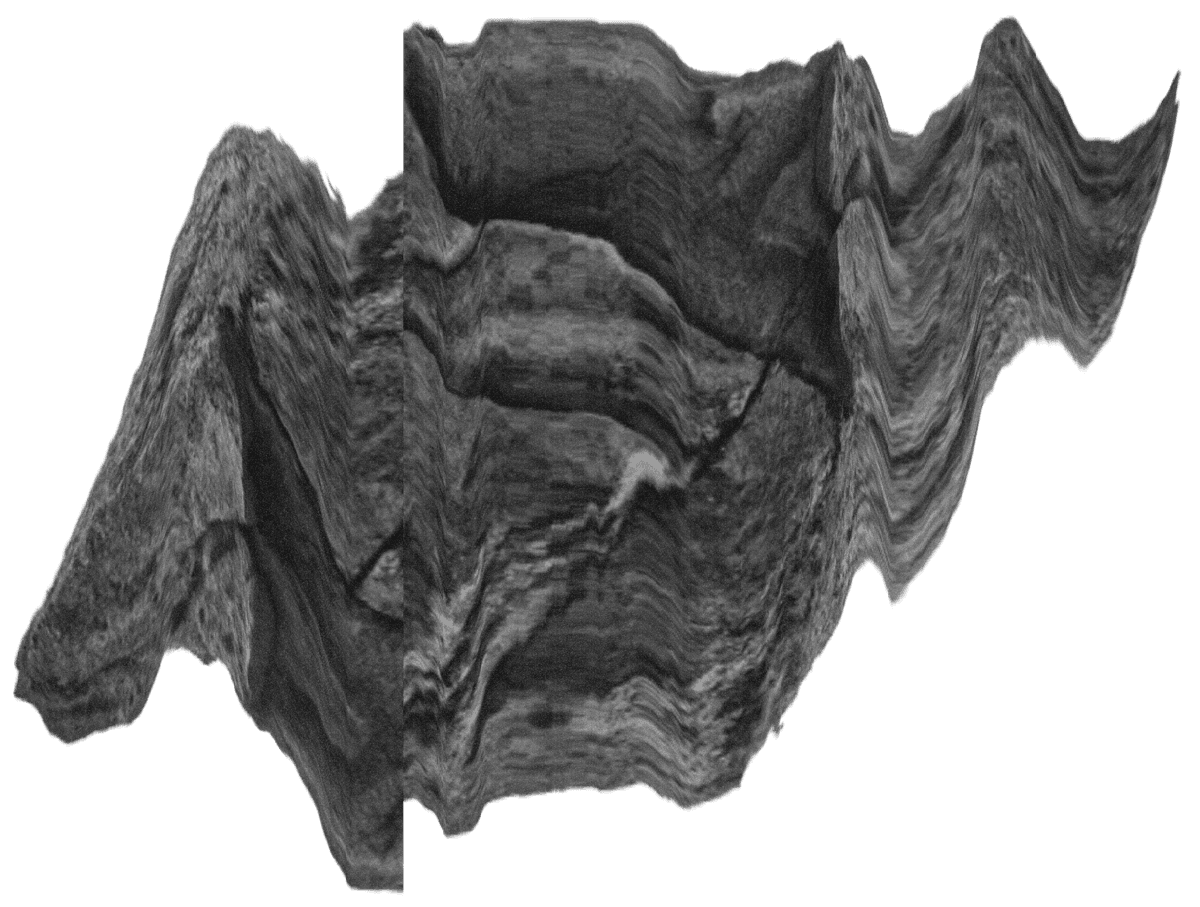 A slit-scan glitch effect applied to a rock formation